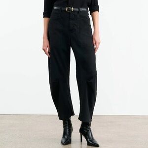 Nili Lotan Shon Cotton Blend Pant Mid-Rise Barrel Leg Pant Black Size 4